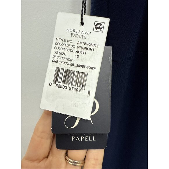 Adrianna Papell Size 12 Navy Blue EMBELLISHED One Shoulder Jersey Gown Dress NWT - Picture 8 of 12